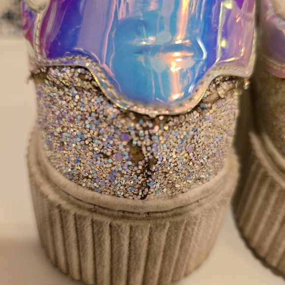 TUK White Glitter Creepers Sneakers 2 Velcro Straps Flat Platform Soles Size 10 - Picture 14 of 17